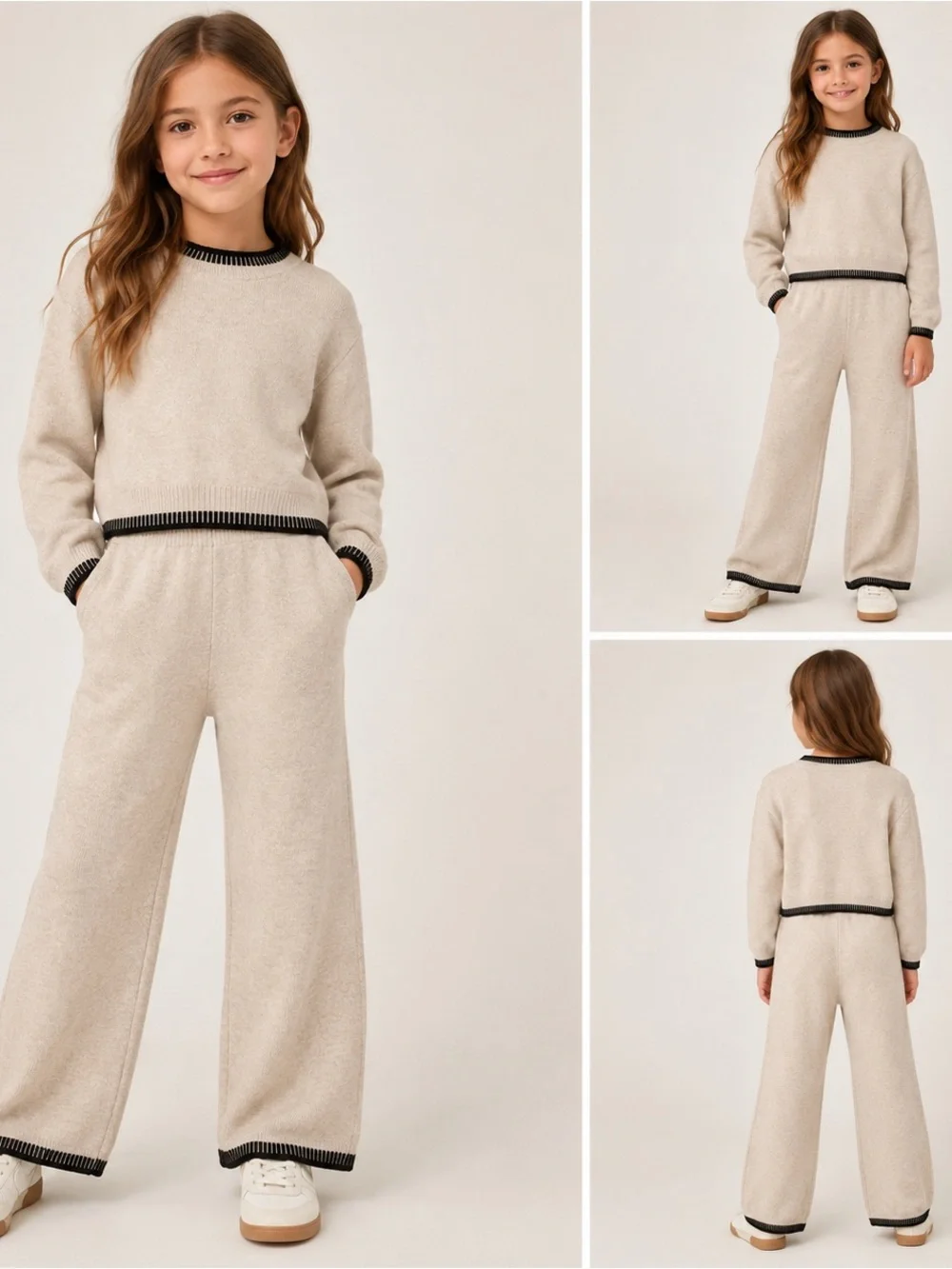 Happily Grey Kids 2-Piece Knit Sweater & Wide Leg Pants Set Girls Medium (7-8)